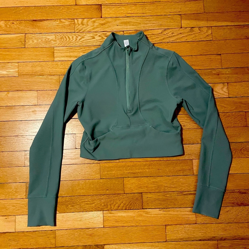 90 Degree By Reflex Womens Green Half-Zip Cropped Long Sleeve Top